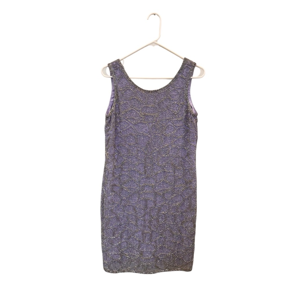 Oleg Cassini Black Tie Vintage Purple Beaded Cocktail Shift Dress